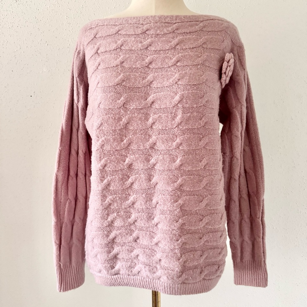 MILITARY HIPPIE Cable Knit Off-the-Shoulder Lilac Sweater Women's Size L/XL